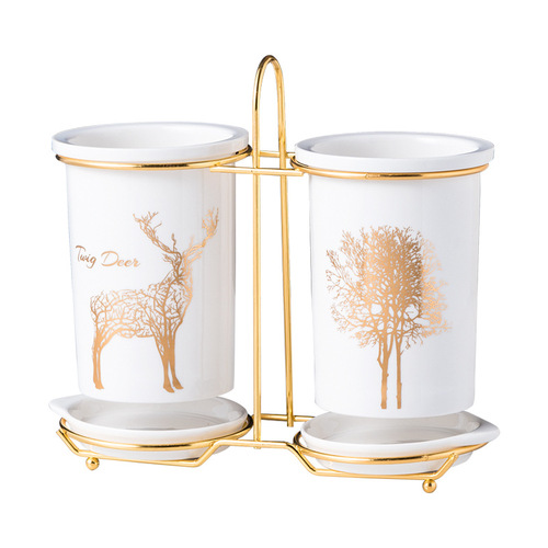 Light luxury chopstick basket ceramic chopstick tube kitchen chopstick spoon storage box bucket drain chopstick cage household storage rack