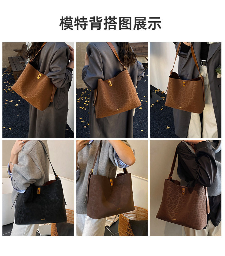 Túi tote nữ cỡ lớn đeo vai đeo chéo , chất liệu PU mềm — Cà Phê Da Báo, Da báo nâu, màu cà phê, đen chi tiết 7