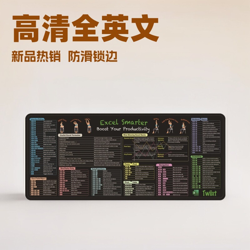 Excel English Shortcut Key Mouse Pad Customized Game Large Office Ip Laptop European and American Small Desk Pad