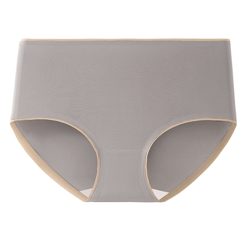 Ropa interior de color sólido simple, seda de hielo para mujer, cintura media sin costuras, entrepierna antibacteriana de verano, ropa interior de entrepierna de algodón puro, pantalones de cadera para mujer