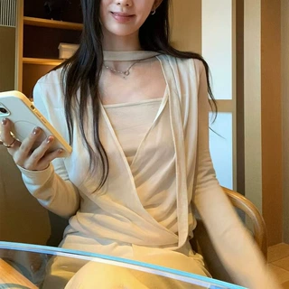 设计感2026秋季款韩系温柔风飘带领宽松纯色短款长袖小衫套头上衣