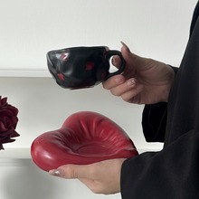 工厂批发爱心杯碟陶瓷咖啡杯马克杯高颜值高级牛奶家用情侣喝水杯