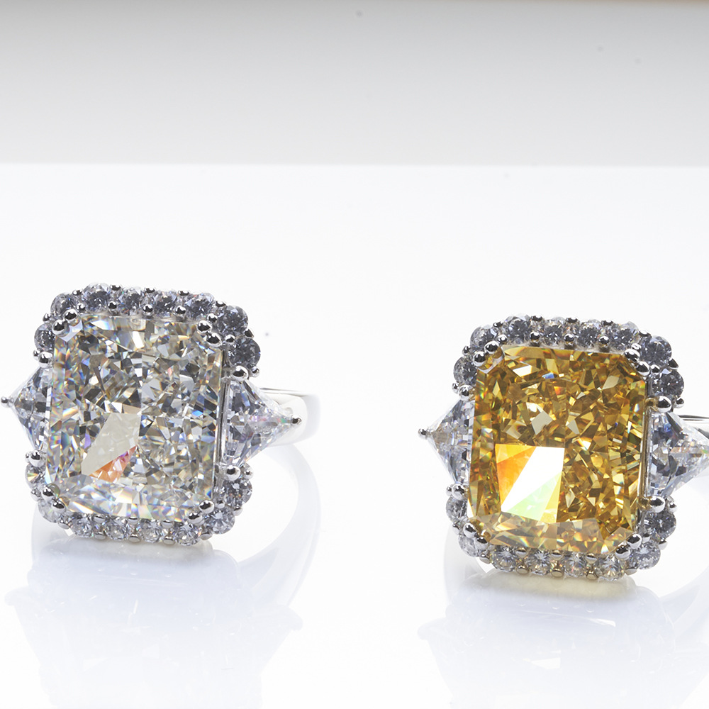 Anillo de diamantes de alto contenido de carbono de alta definición anillo de diamantes de alto carbono amarillo rosa de corte redeano anillo grande de 10 quilates transfronterizo caliente