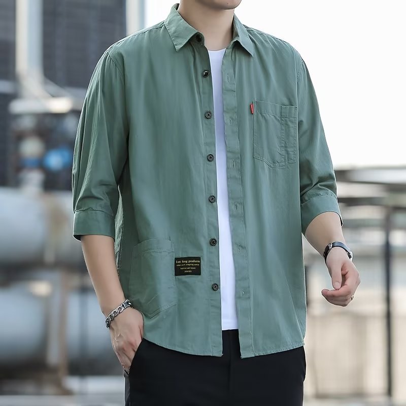 Summer New Shirt Men's Lapel Seven-point Sleeve 2022 Jacket Simple All-match Youth Shirt Jacket for Men