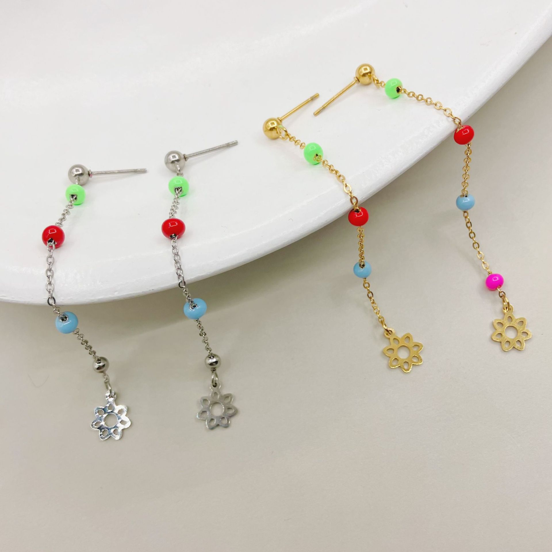 Simple Style Sun Stainless Steel Inlay Beads Ear line 1 Pair