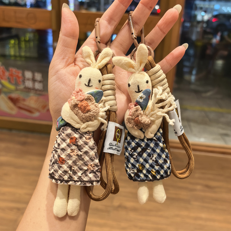 Trendy New Handmade Fabric Cartoon Rabbit Pendant DIY Accessory Brooch Accessory Literary Small Doll Keychain