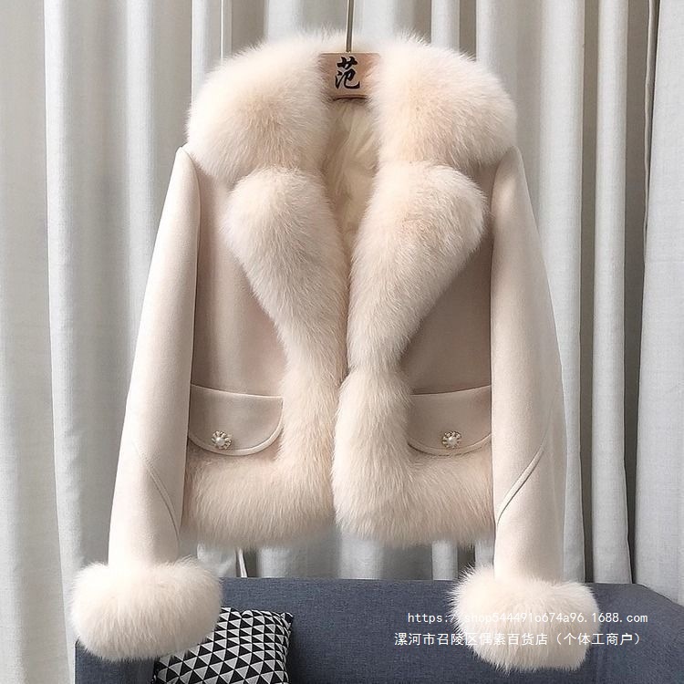 高端仿狐狸毛皮草棉服外套女短款海宁新款小香风仿鹿皮绒大衣显瘦