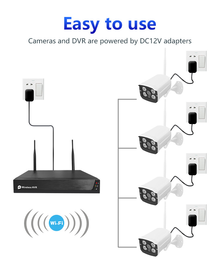 Tuya Kablosuz Akıllı 2 Megapiksel HD Ağ Paketi NVR Üreticisi Toptan 4'lü Set Güvenlik Kamerası