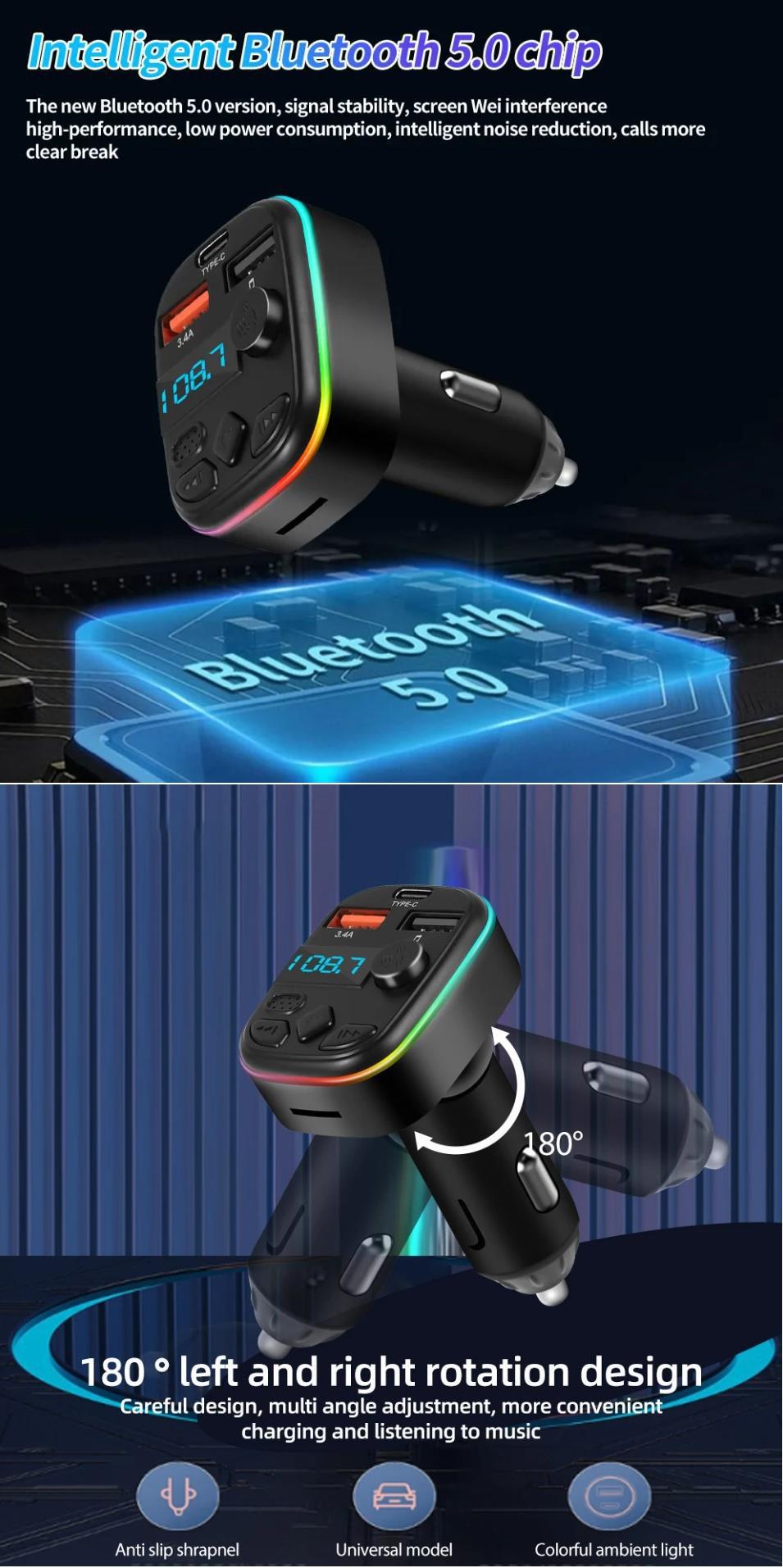 Cross-border C4 Car Bluetooth MP3 Hands-Free Call Card Playback FM Transmitter 3A Bluetooth Car Charger Source Factory
