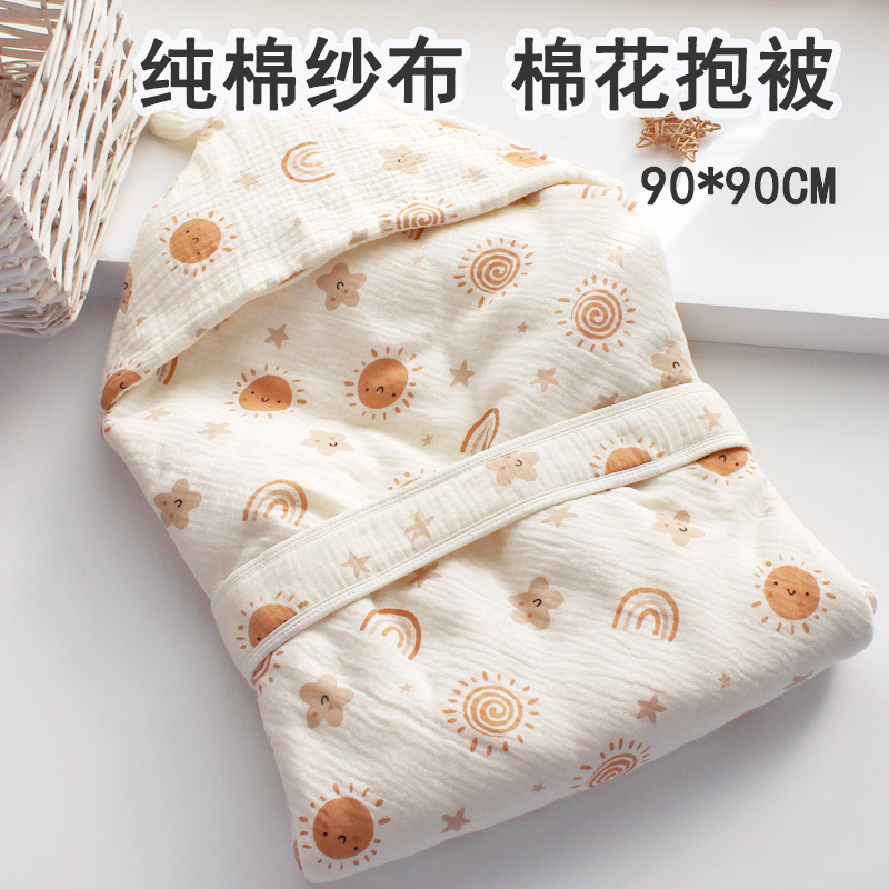 Newborn Swaddle Pure Cotton Gauze Cotton-Filled Baby Swaddle for Spring, Autumn, and Winter Maternity Ward, Washable Class a