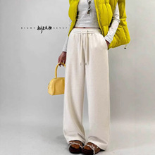 秋冬韩版休闲时尚简约纯色净版加绒加厚宽松高腰直筒裤长裤女1233