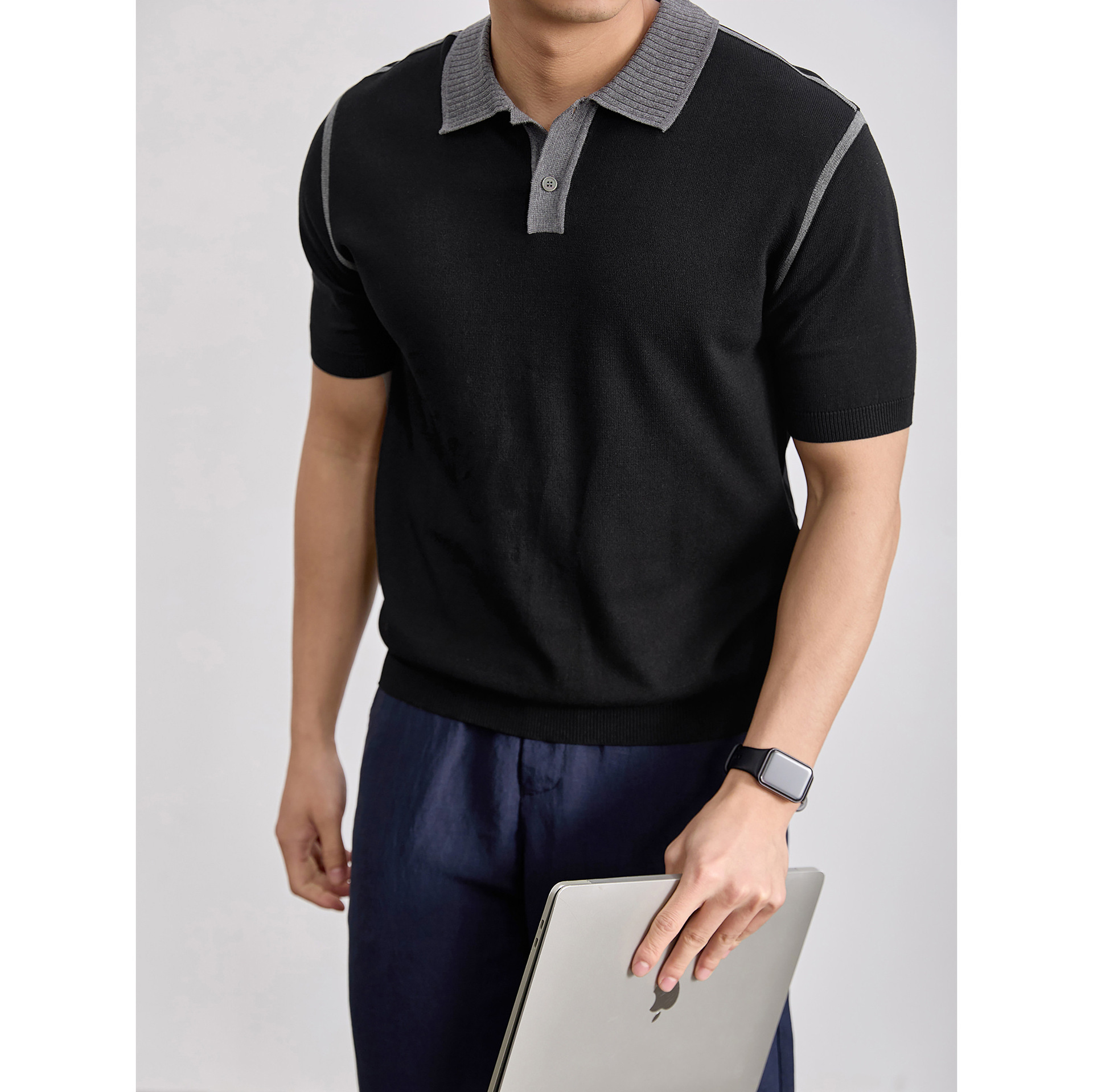 Polo camiseta de punto camiseta de manga corta camiseta de hombre paul línea tridimensional viejo qianfeng verano fábrica transfronteriza al por mayor