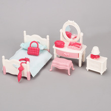 粉色卧室镜子仿真家具模型迷你过家家玩具可爱娃娃屋摆件DIY场景