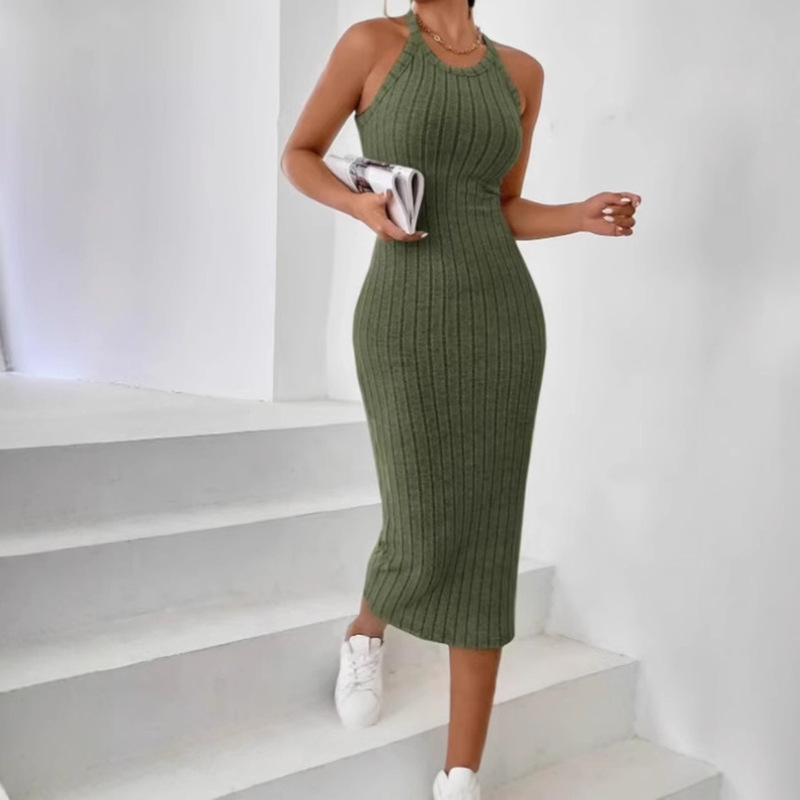 2025 European and American Amazon Explosions Crewneck Solid Color Joker Hip Neck Sexy Slim Fit Knitwear dress Women 2025 European and American Amazon Explosions Crewneck Solid Color Joker Hip Neck Sexy Slim Fit Knitwear dress Women