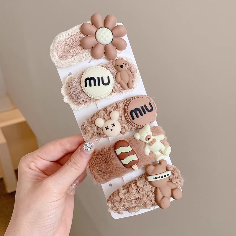 Cute clip de dibujos animados clip de borde conjunto frente cejas clip de cabello para chicas clip de BB otoño invierno de alta sensibilidad adornamiento de cabello tocado