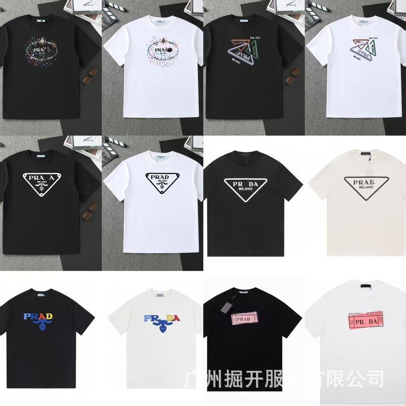 クロスボーダー 2025 夏のトレンドブランド P ファミリー新レタープリントラウンドネック Tシャツカジュアルファッショントレンド半袖男性と女性|undefined