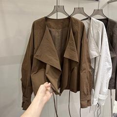 翻领衬衫女长袖开衫外套2025秋季新款设计感薄款上衣气质短款风衣