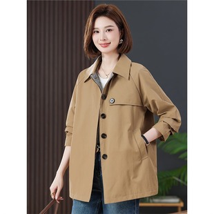 Mom Autumn Casual Coat Mid-length 2025 New Middle-aged and Elderly Women's Spring and Autumn Fashion Loose Lapel Coat