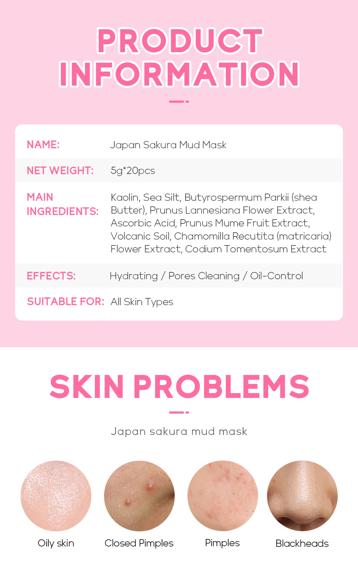 Cross-border new product Laikou Cherry Blossom Mud Mask 5g*20pcs Hydrating, pore-cleaning and moisturizing, available for wholesale from the manufacturer undefined