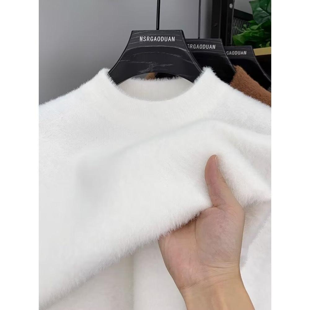 Herrenbekleidung Halber Rollkragenpullover aus Nerzfleece für Herren im Herbst und Winter sowie verdickter Strickpullover aus Samt mit warmem Mittelkragen_voghion.com