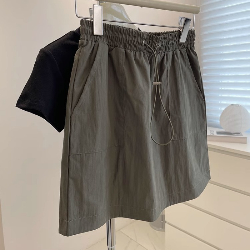 夏用の薄いアイスシルクアメリカン速乾性作業服ハイウエスト弾性痩身露出防止カジュアルハーフレングススポーツスカート女性用|undefined