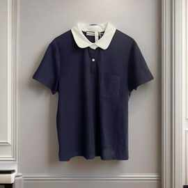 若楠同款藏蓝色polo领短袖上衣2025新款学院风正肩T恤女夏