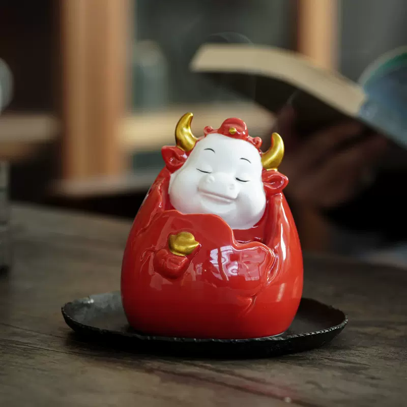 创意陶瓷香薰炉盘香炉家用室内熏香炉香道香座盘香托福牛可爱摆件