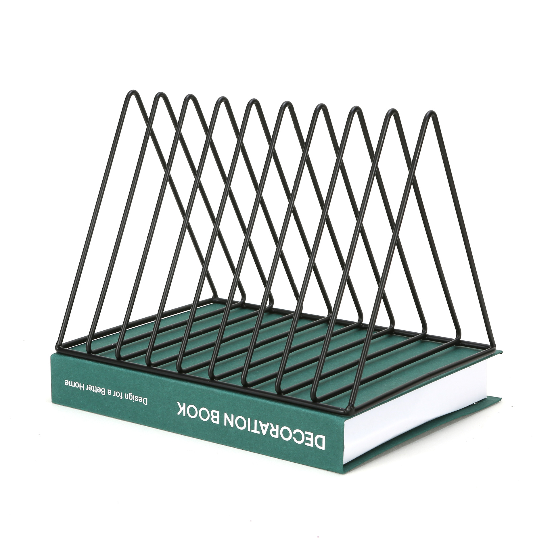 Soporte triangular para libros de hierro forjado, estantería pequeña de escritorio, almacenamiento de libros para estudiantes, decoración de escritorio de oficina, soporte para libros creativo y sencillo image 8