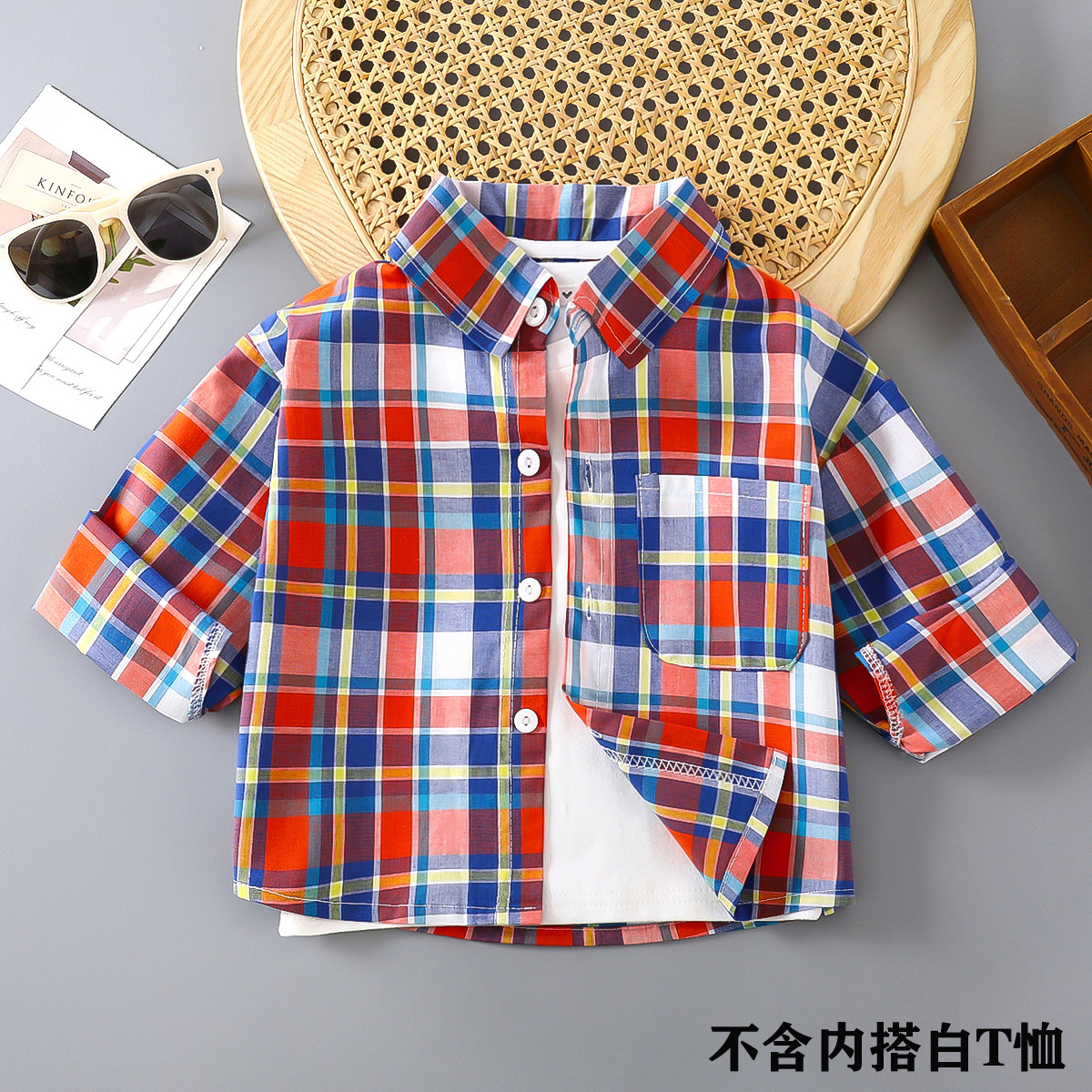 Camisa para niños para hombre 2025 nueva camisa a cuadros de algodón de estilo occidental para bebés primavera y otoño Cárdigan de solapa de moda para niños