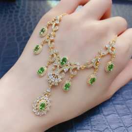 跨境亚马逊天然沙弗莱项链S925银主石3*5热销耳饰女设计感小众