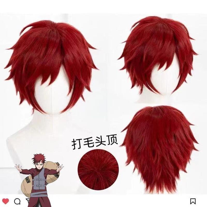 Silk-Like Naruto Gaara Red Sky-High Flipped Short Hair Cosplay Wig with Realistic Scalp Top