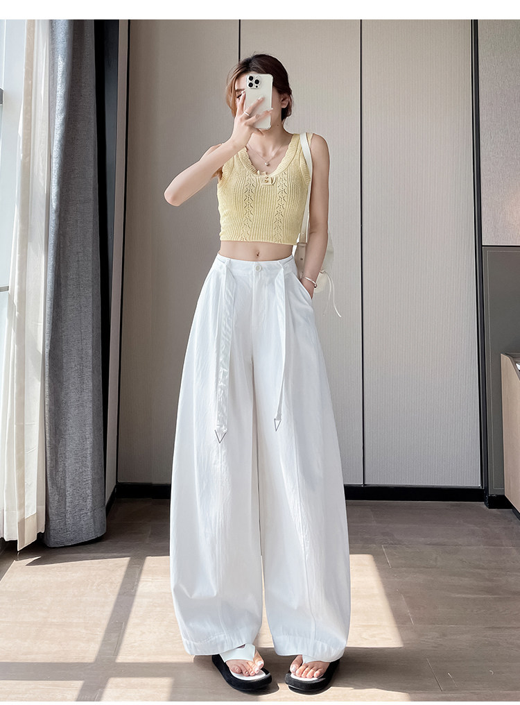 Quần culottes nữ ống rộng cạp cao chất liệu lụa mỏng mùa hè — Trắng thường xuyên chi tiết 30