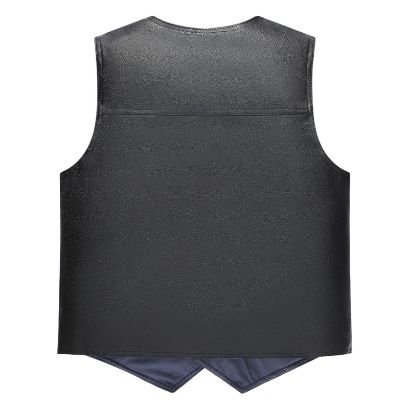 Leather vest men's middle-aged and elderly autumn and winter men's fleece-lined heating vest father warm waistcoat live explosions