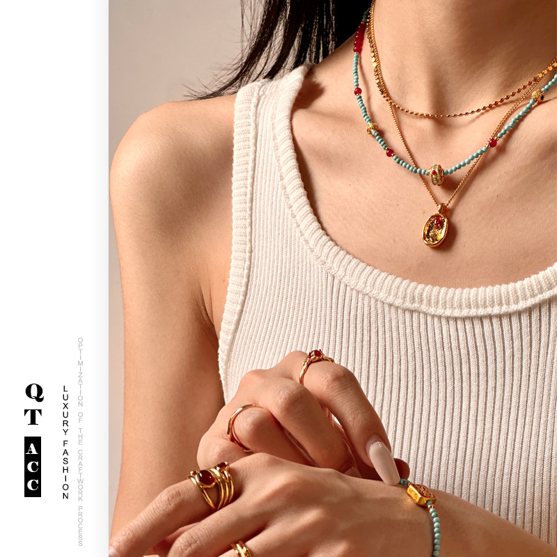 Nuevo estilo chino estilo de moda versátil accesorios temperamento elegante piedra natural cuentas zircon adornado conjunto de pulseras collares para mujeres image 5