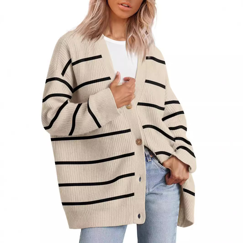 Autumn and Winter European and American Sweater Cardigan Hot Style 2025 Style Simple and Versatile Knitted Button V Neck Pure Color Female Amazon