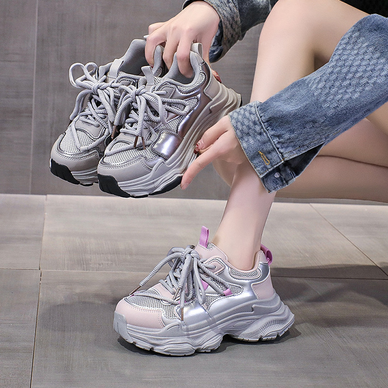 Pink purple thick soled dad for women 2024 autumn new Korean version student European goods mesh breathable casual_voghion.com