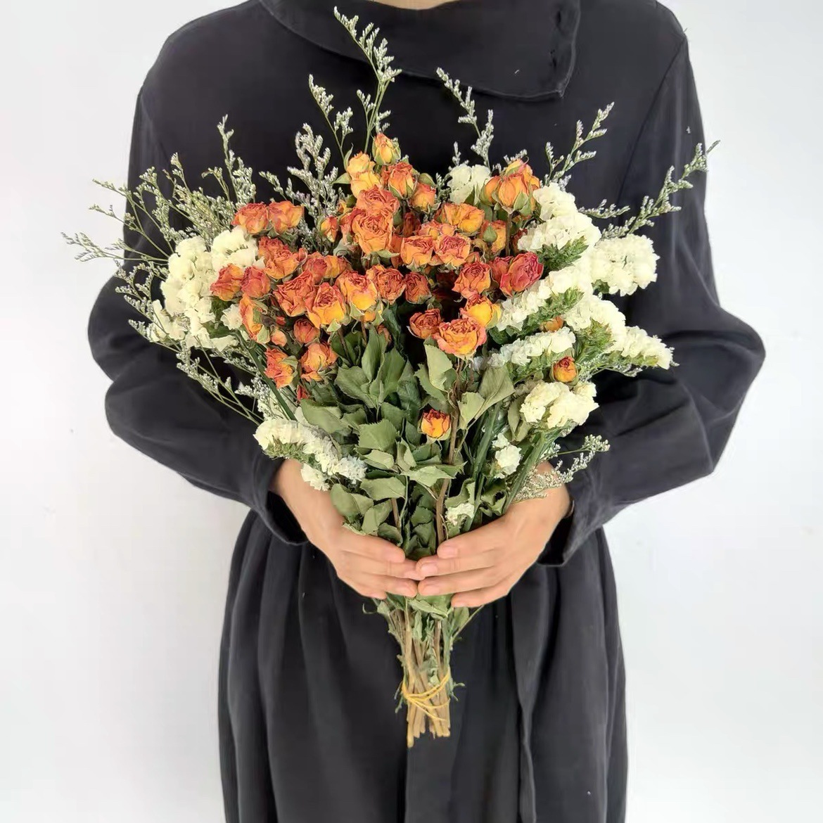 干 干燥花文艺插花 混搭玫瑰组合大花束 小清新满天星勿忘我 居家