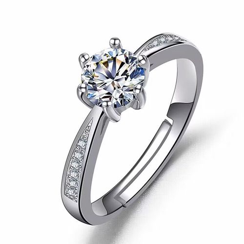 Simulated 1-carat zirconia ring for women, 18K gold-plated, six-prong diamond setting, finger ring hand jewelry, pure silver wholesale.