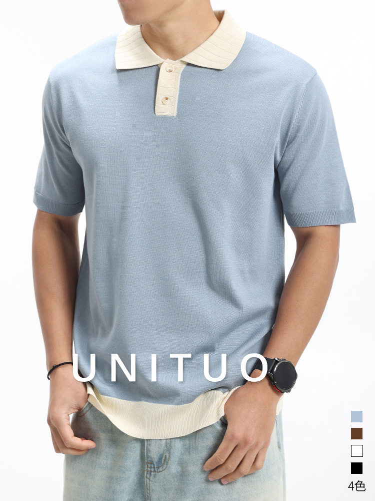 Polo de hielo con solapa de hombre, camiseta de verano de manga corta, camiseta casuales de alto nivel, camiseta de estilo de dinero, camiseta de vestir para hombres