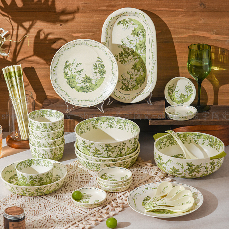 Happy Bring Orchid Ceramic Tableware suit Dishes suit Household Dish Chopsticks Spoon Soup Plate Glazed Ceramic Tableware Happy Bring Orchid Ceramic Tableware suit Dishes suit Household Dish Chopsticks Spoon Soup Plate Glazed Ceramic Tableware