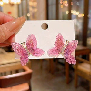 2026 viento falso sensación de atmósfera super inmortal pendientes de flores de malla temperamento suave de chiffon para mujeres pendientes
