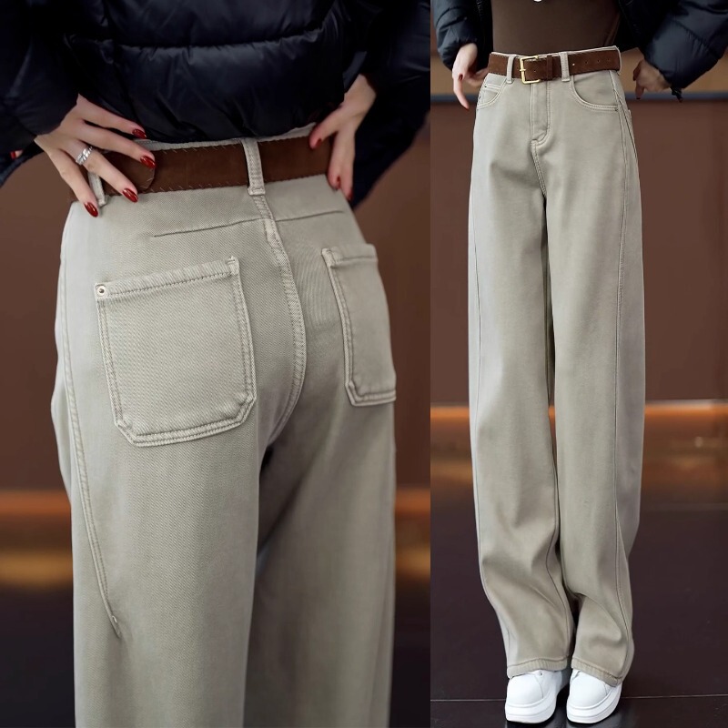 Milk Tea Gray Coffee Jeans for Women 2025 New Autumn and Winter High-Waisted Slimming Wide-Leg Pants Fashion Straight Cargo Scimitar Pants