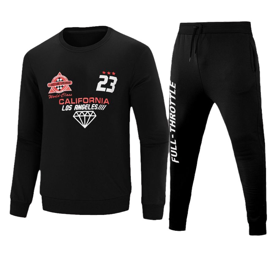 casual color matching round neck sweatshirt suit FULL letter print sweatshirt and sweatpants suit for women_voghion.com