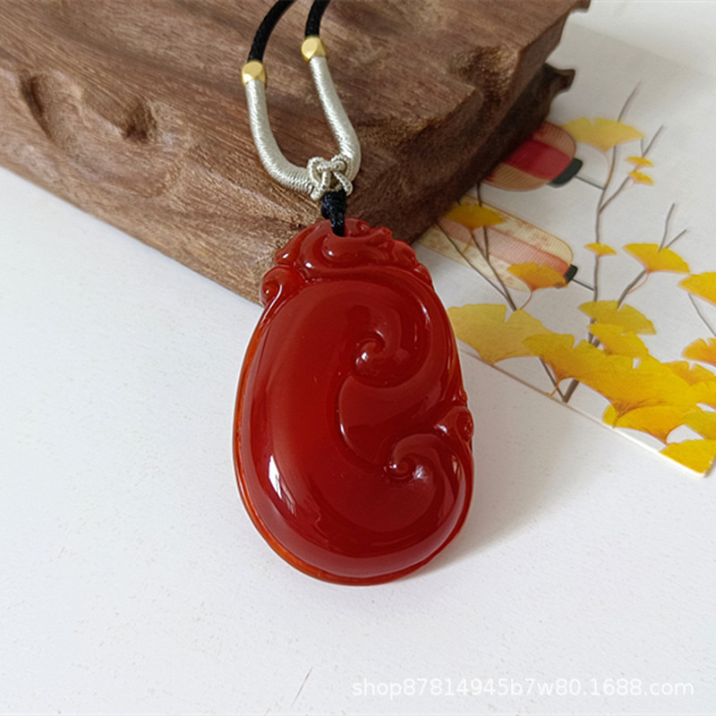 레드 옥수 Ruyi 누드 펜던트 (약 48*30mm)