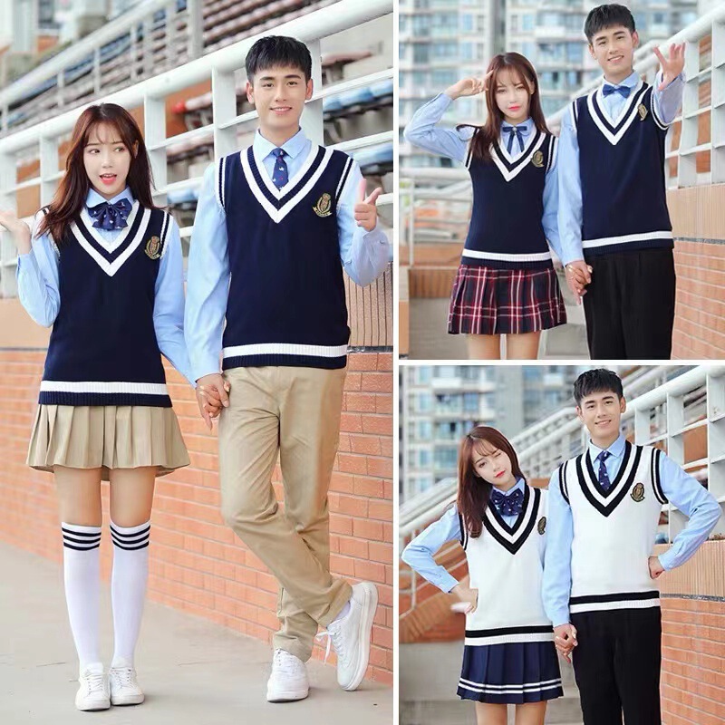 In Stock: Academy Style Jk School Uniform Sweater Vest, V-Neck Sleeveless Vest, Couple's Base Knitwear, Christmas Performance Outfit