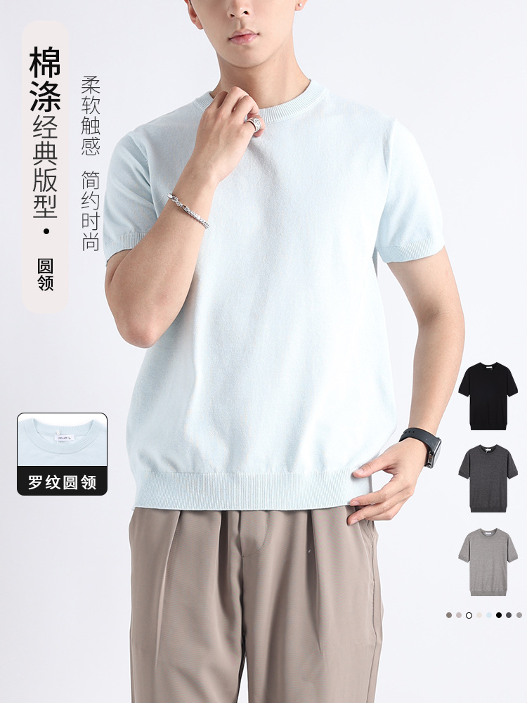 Camiseta de gama alta, suéter de manga corta, lujo ligero, sentido de alta gama 2025 nueva camiseta casual de todo fósforo, top de media manga para hombres y hombres