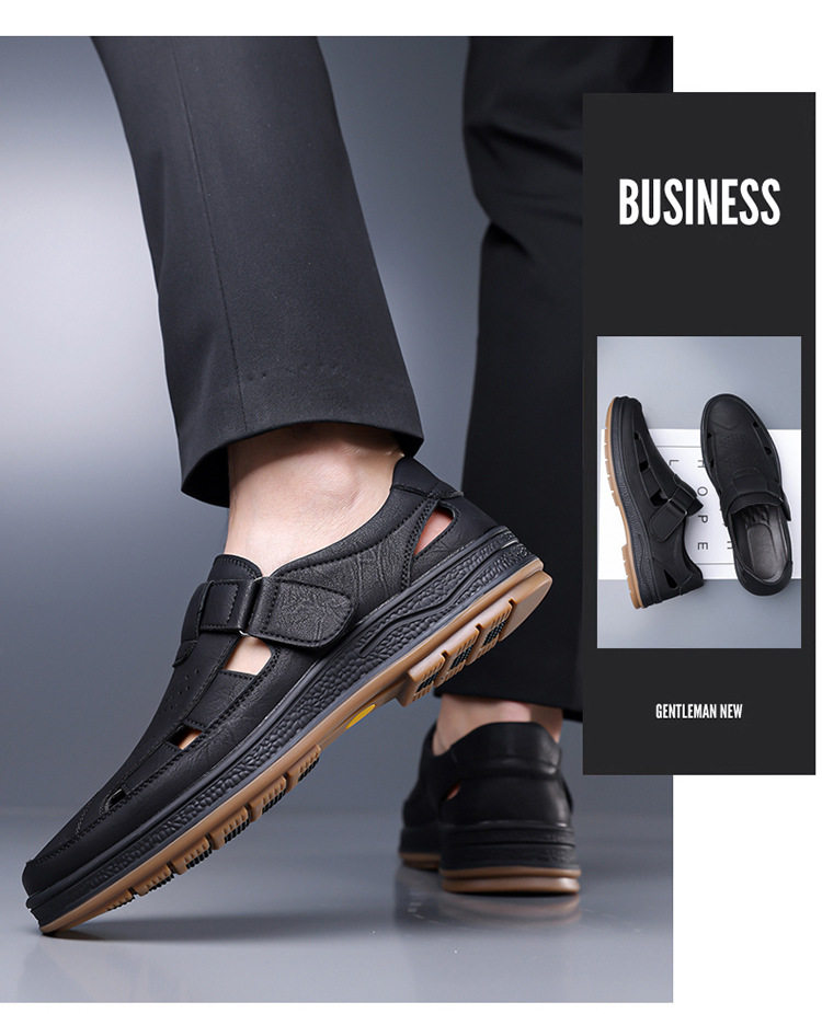 Giày sandal nam cỡ lớn thoáng khí khoét lỗ khóa dán — Màu nâu, màu đen chi tiết 20