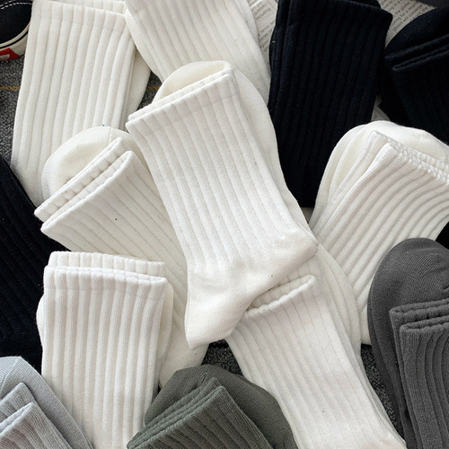 Couple style mid-calf socks, men's sports stockings, student wholesale solid color cotton socks, four-season high-top basketball socks