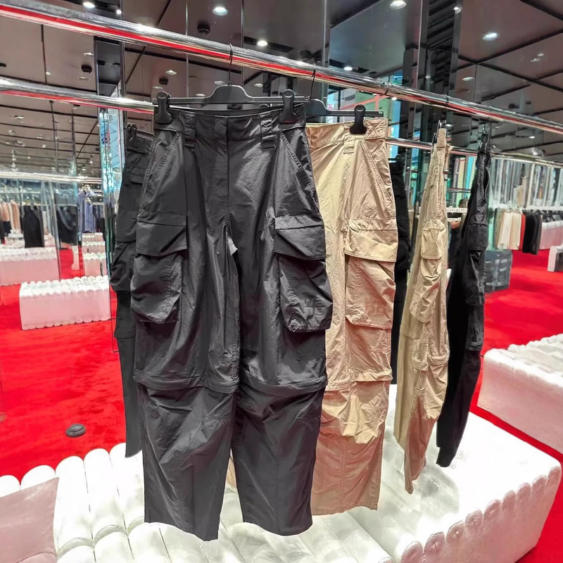 Dawang 2026 Spring New Casual Black Wide-Leg Pants for Women, Loose Fit with Velcro Pockets, Straight-Leg Work Trousers