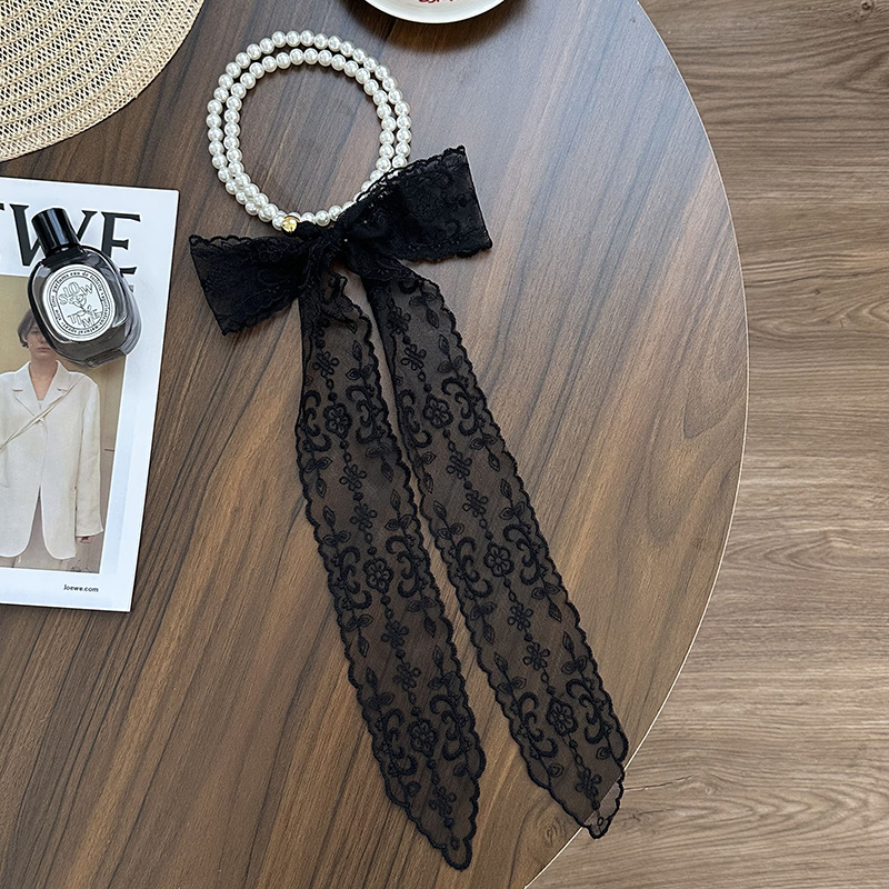 Collar de perlas Nueva bufanda de seda de encaje con cadena de clavícula francesa